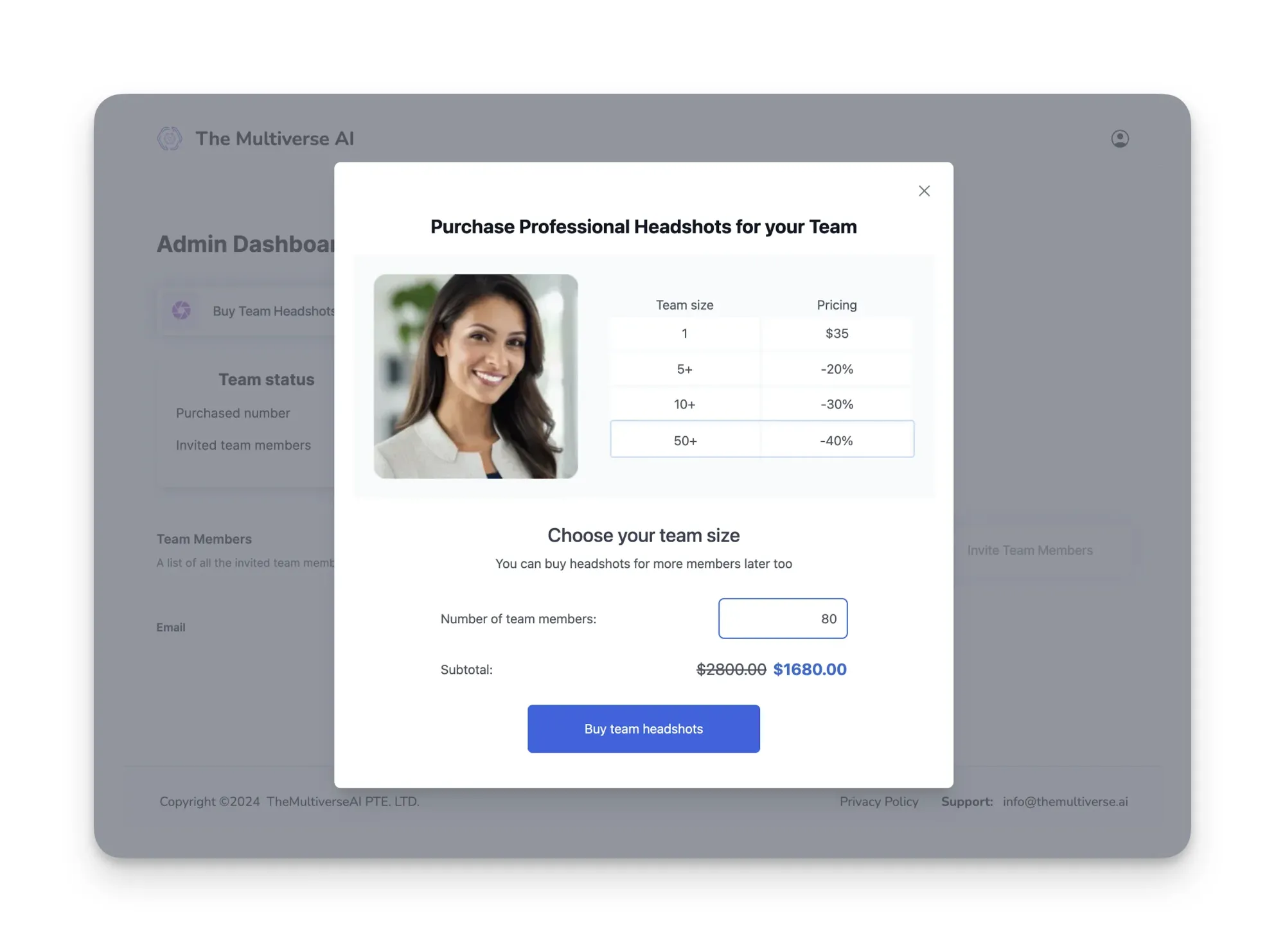 Finalize payment on the Admin dashboard page to get your professional photos