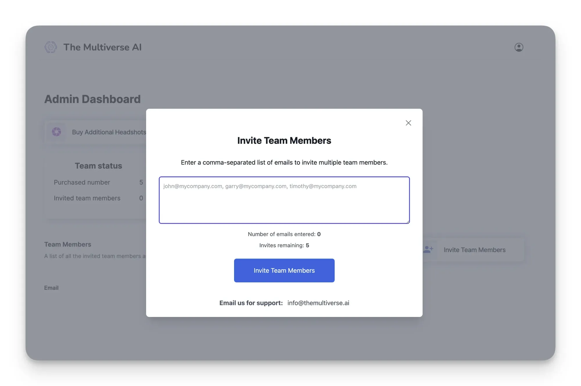 Invite your team members by adding their emails