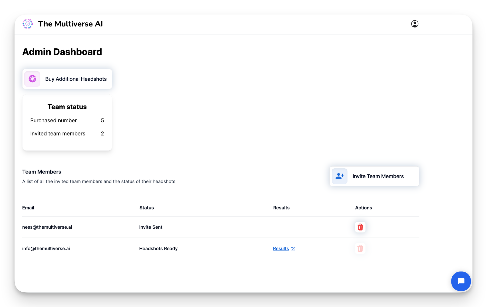Easily collect and see your team's AI headshots with the included Admin Dashboard