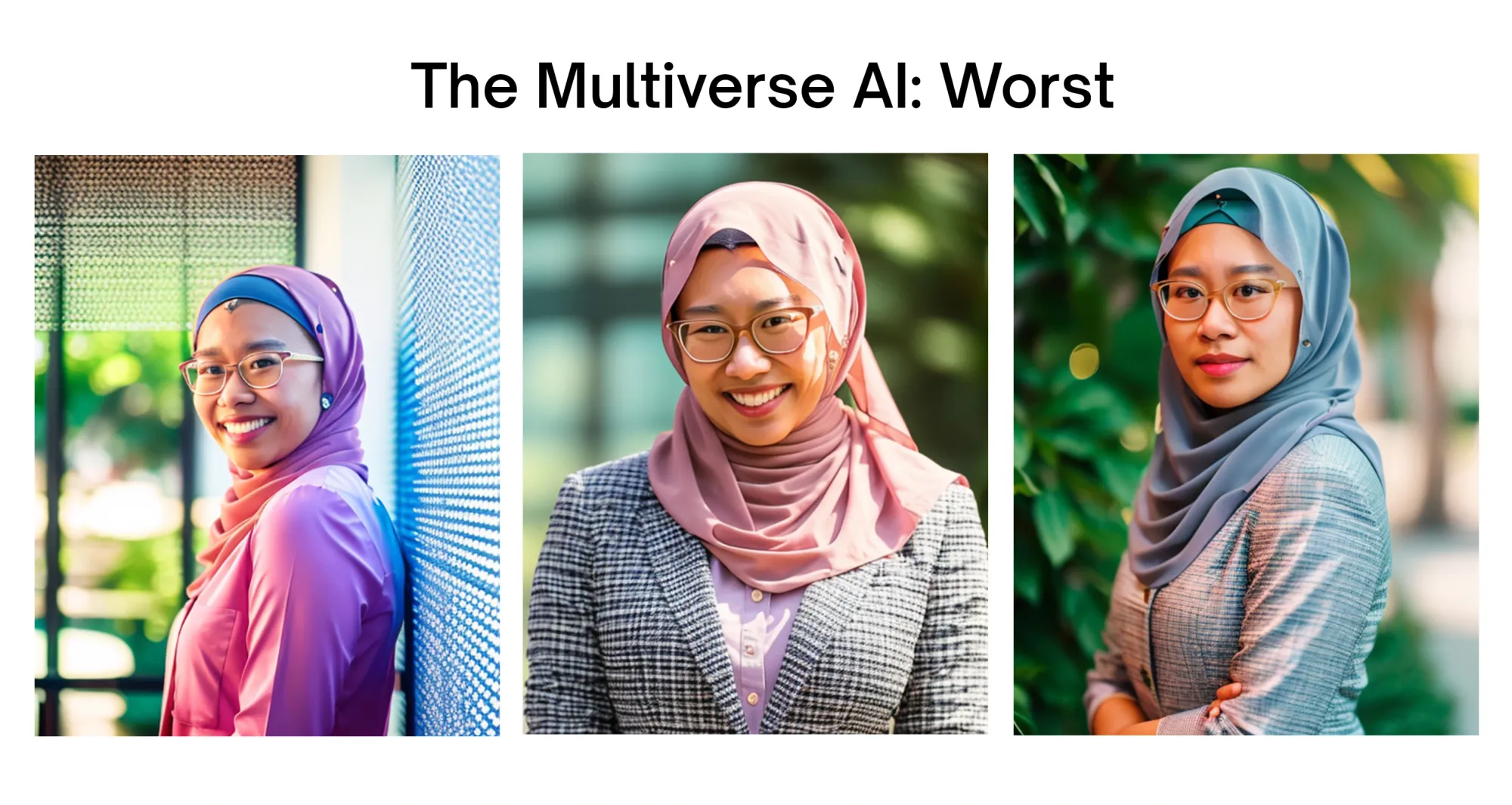 The three worst headshots generated by the Multiverse AI.