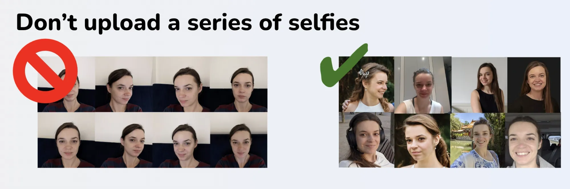Uploading good images is crucial to get good results for your AI headshots