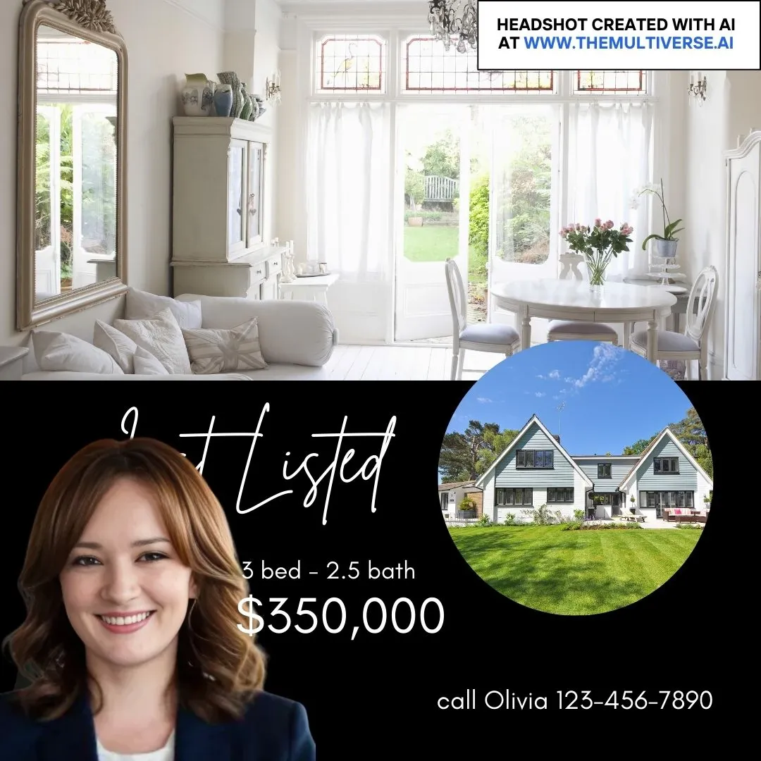 Example of a real estate ad with an AI-generated headshot from the Multiverse AI