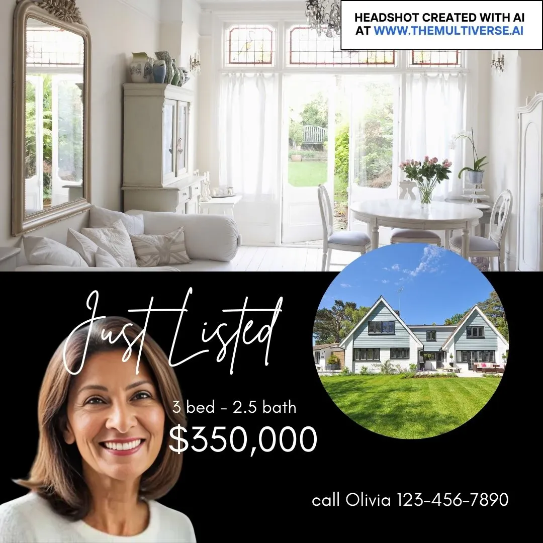 Example of a real estate ad with an AI-generated headshot