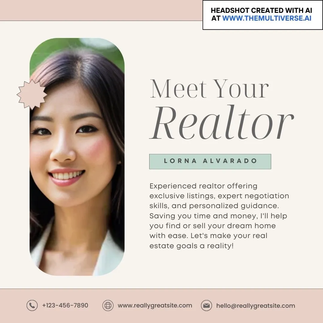 Example of a real estate ad with an AI-generated headshot from the Multiverse AI