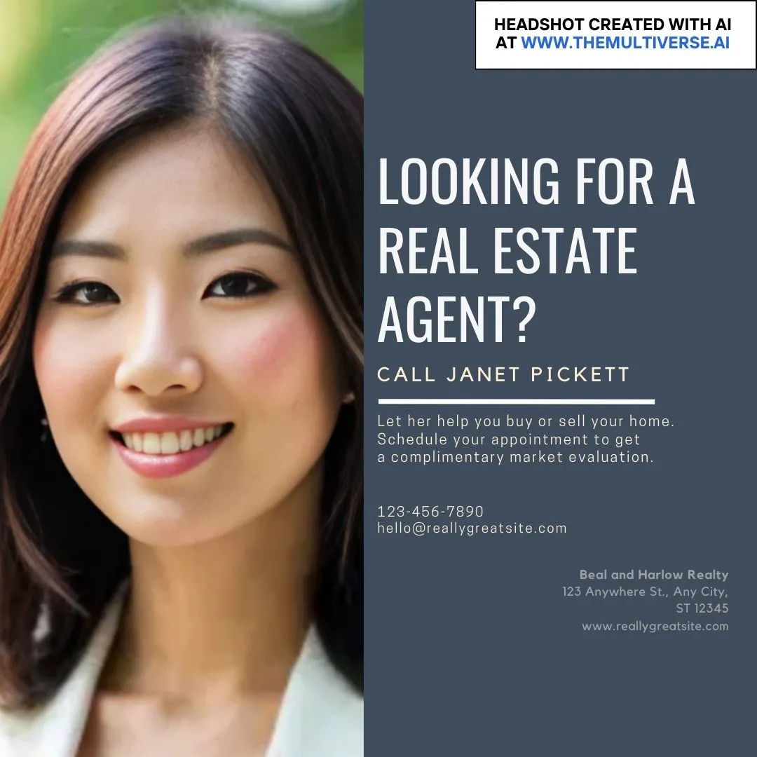 Example of a real estate ad with an AI-generated headshot from the Multiverse AI