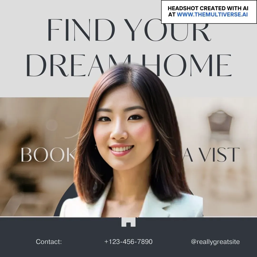 Example of a real estate ad with an AI-generated headshot from the Multiverse AI