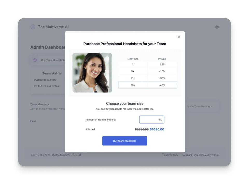 Finalize payment on the Admin dashboard page to get your professional photos