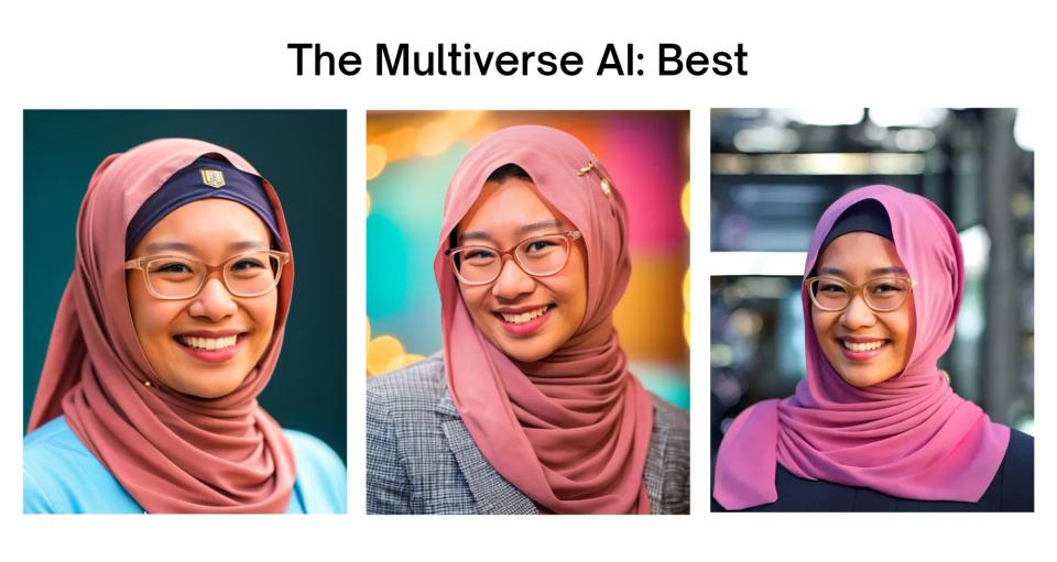 The three best headshots generated by the Multiverse AI.