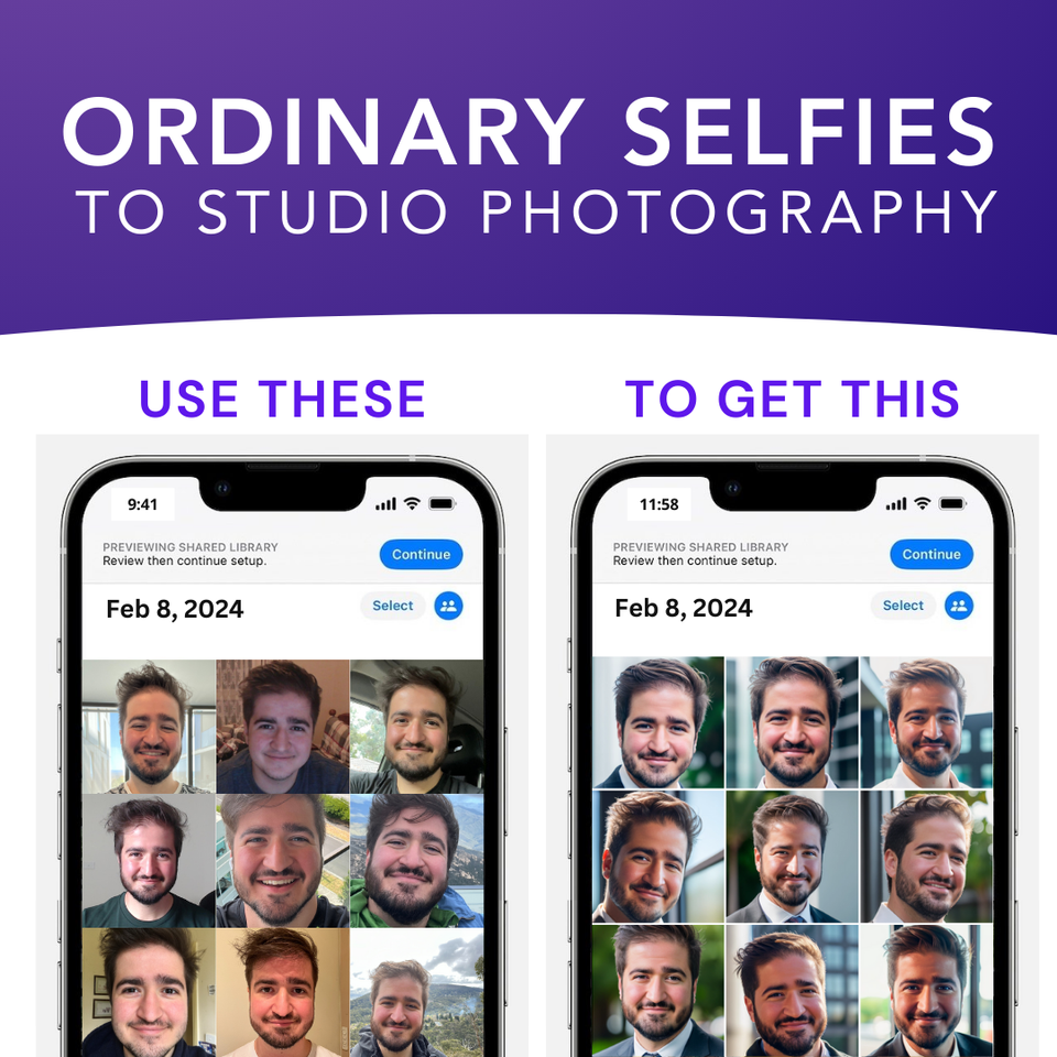 Before -> After of the best AI headshot generator