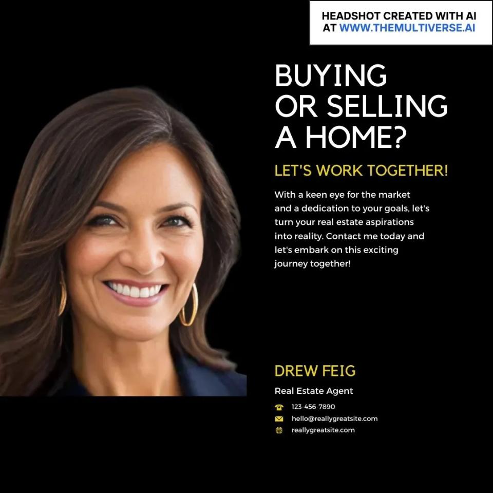 Example of a real estate ad with an AI-generated headshot from the Multiverse AI