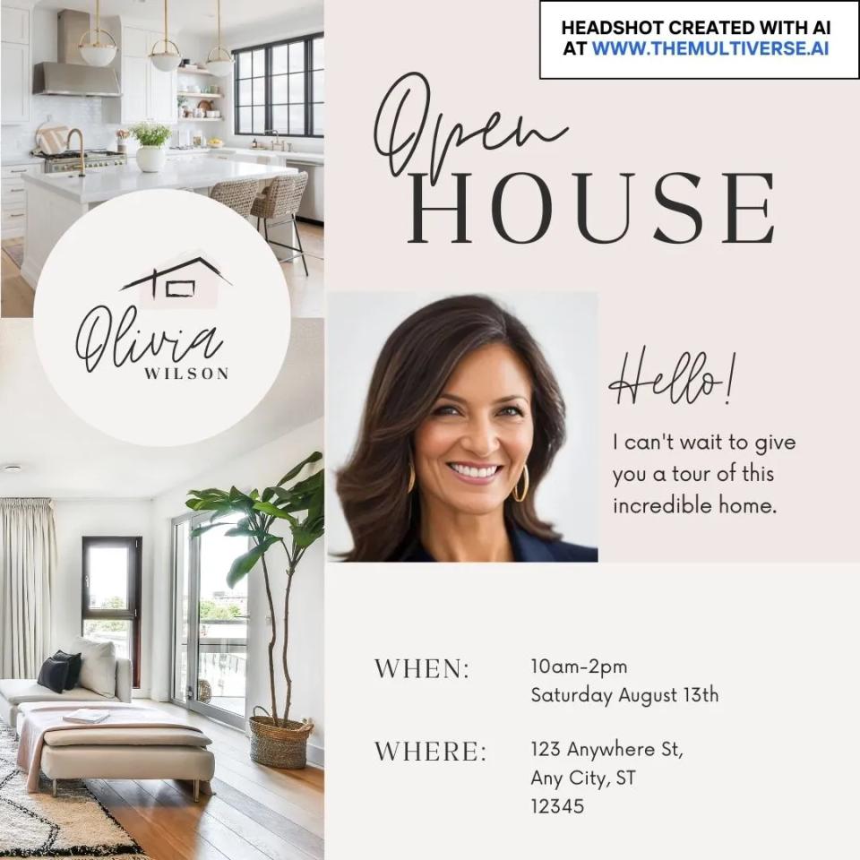 Example of a real estate ad with an AI-generated headshot from the Multiverse AI